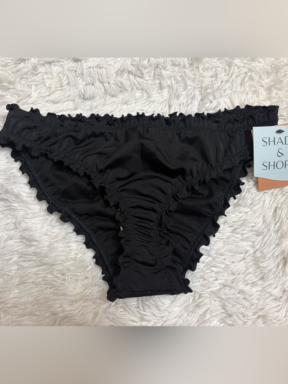 NWT Shade & Shore Black Ruffle Trim Low Rise Cheeky Scrunch Butt Swim Bottoms XS - Picture 1 of 11